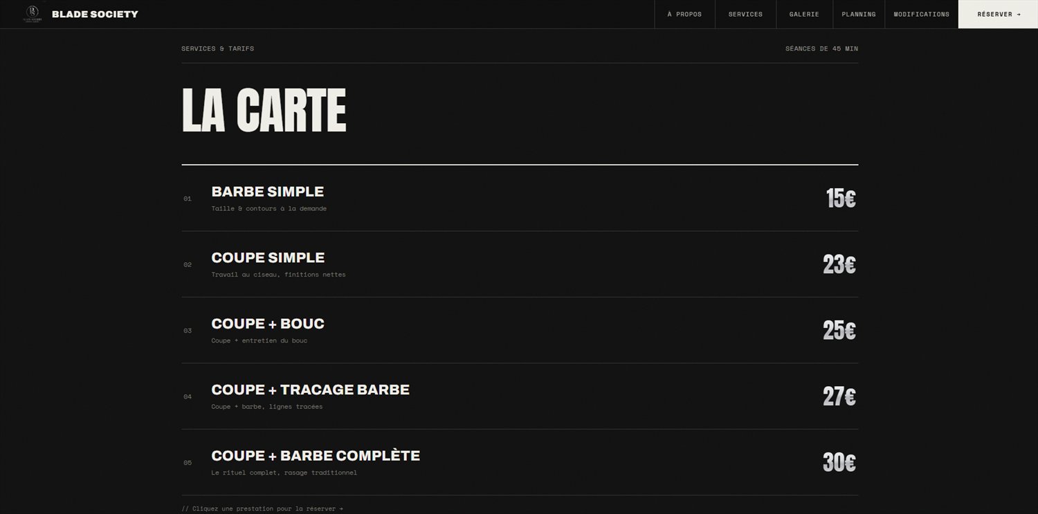 Blade Society — services et tarifs