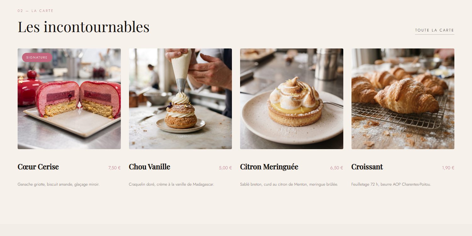 Immersion Sucrée — la carte des pâtisseries