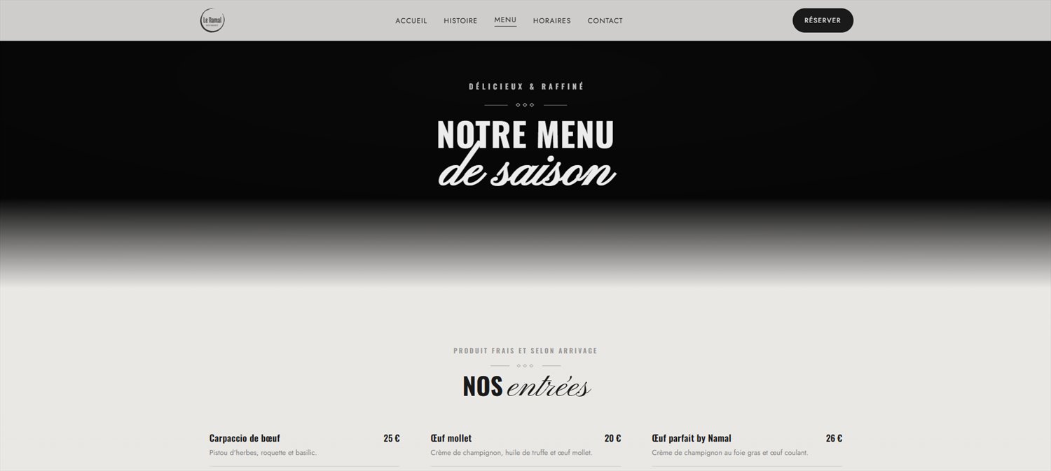 Le Namal — menu de saison